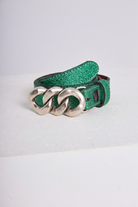 Ceinture fine pour femme en lurex brillant de couleur vert sapin