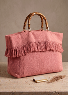 Sac de plage à franges pour femme. Coloris peche.